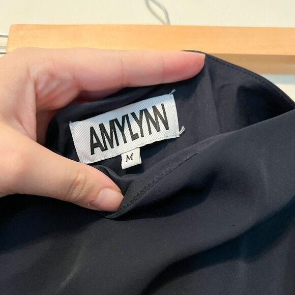 Amy Lynn Navy Blue One Shoulder Tie  Satin Evening Midi Dress Size Medium - Picture 6 of 11